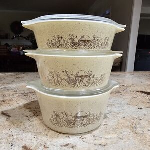 Vintage Forest Fancies Casseroles + lids by Pyrex